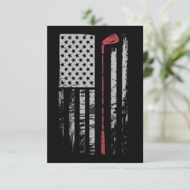 Convite Presente de taco de golfe da bandeira americana vi (Em pé/Frente)