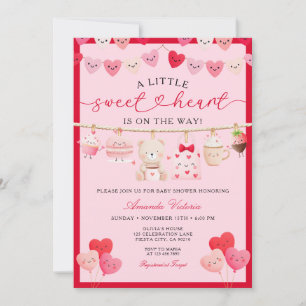 Convite Presente de Urso de São Valentim Rosa Baby Shower