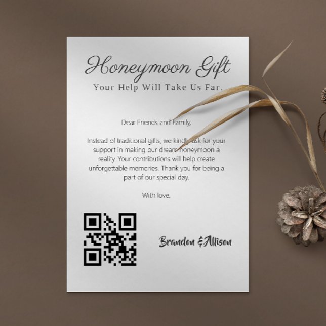 Convite Presente do Fundo de Lua de Mel Registro de Casame (Honeymoon Fund Wedding Registry Gift Qr Code Invitation)