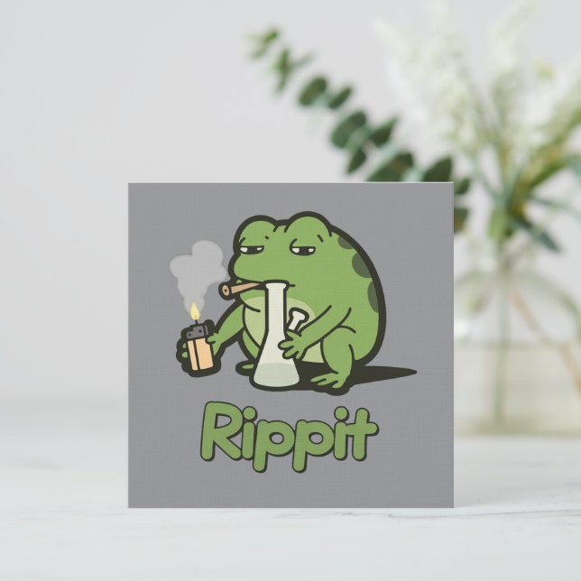 Convite Presente engraçado de Rippit Funny Frog Stoner, Rã (Em pé/Frente)