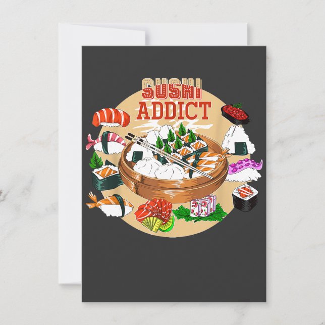 Convite Presente engraçado de T-S sushi addict amante de c (Frente)