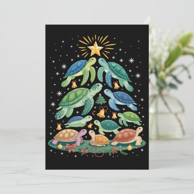 Convite Presente Engraçado de Tartaruga de Natal Árvore de (Em pé/Frente)