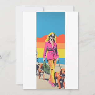 Convite Presente estilo popart, passeio de cão na praia