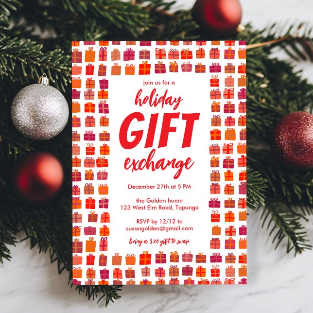 Convite Presente Feriado de Feriado de Trocas de Presente  (Gift Exchange Party Holiday Cute Gifts Hand Drawn Invitation
)