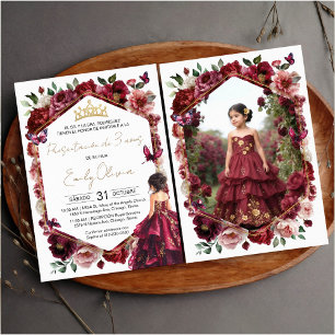 Convite Presente Floral Borgonha de 3 anos Photo
