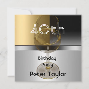 Convite Presente Homem 40 Anos Metal Dourado Prata