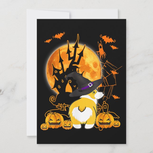 Convite Presente no cão | Halloween Corgi (Frente)