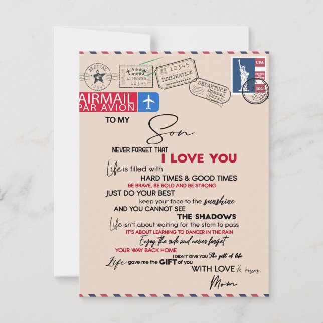 Convite Presente Para Meu Filho, Mãe e Filho, Carta de Amo (Frente)