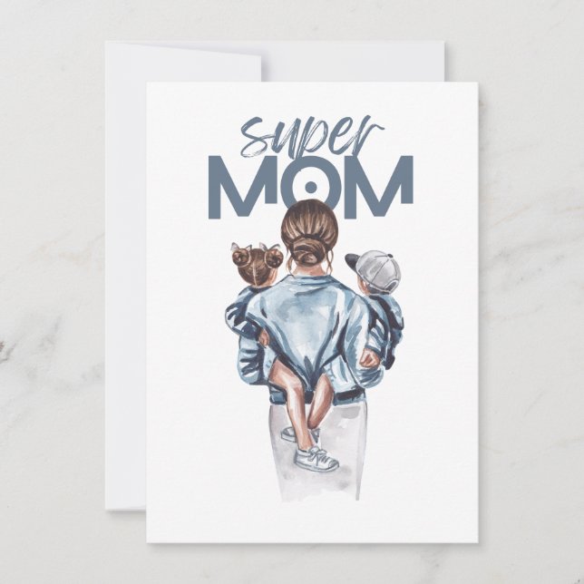 Convite Presente Personalizado Super Mãe com Filho e Filha (Frente)