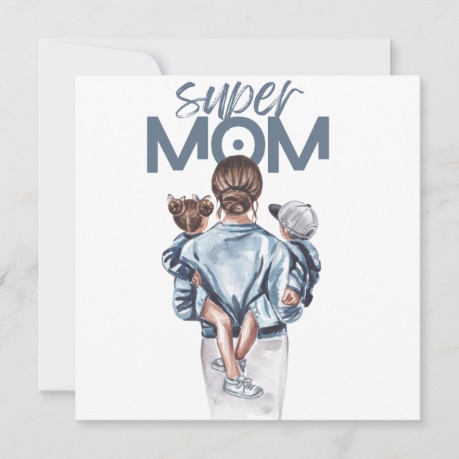 Convite Presente Personalizado Super Mãe com Filho e Filha (Frente)