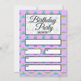 Convite Presentes de Aniversário Azul e Roxo