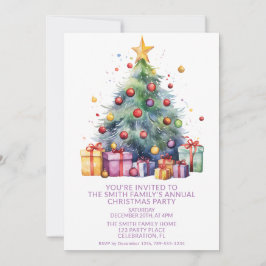 Convite Presentes de árvore de Natal Roxo Festa