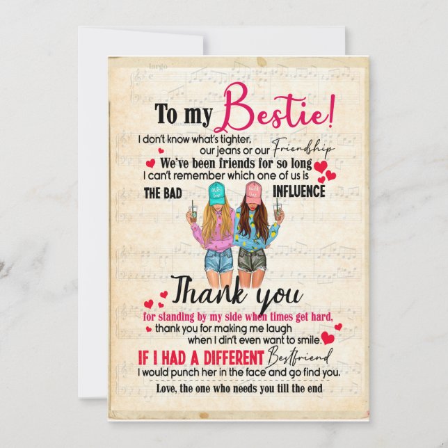 Convite Presentes de Bestie| Carta À Minha Bestie Obrigado (Frente)
