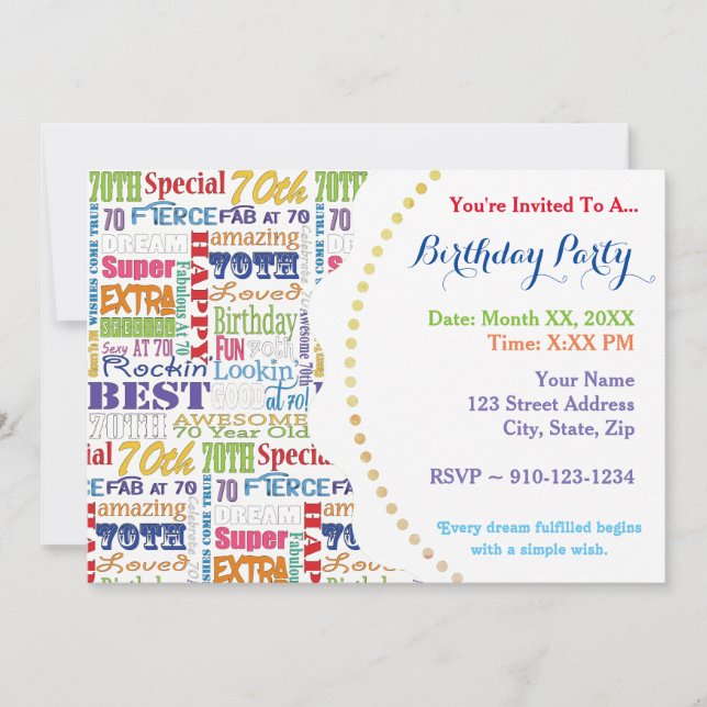 Convite Presentes De Festa de aniversário De 70 Especial E (Frente)