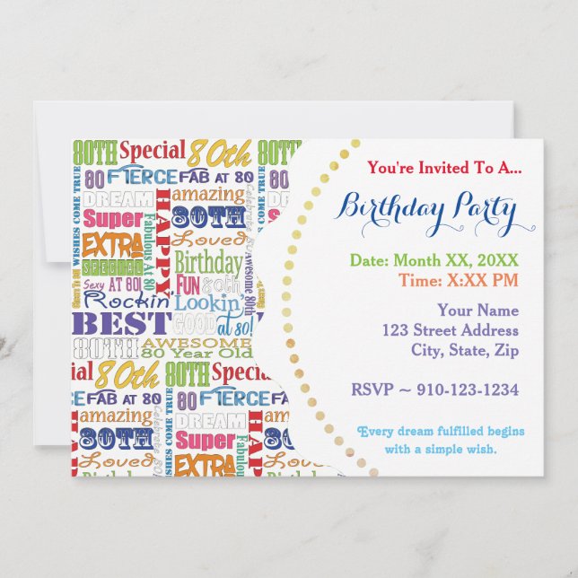 Convite Presentes De Festa de aniversário De 80 Especial E (Frente)