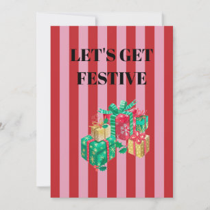 Convite Presentes de Natal com listras rosa e vermelha