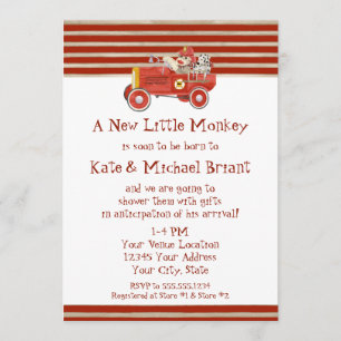 Convite Presentes retros do bebé da viatura de incêndio 