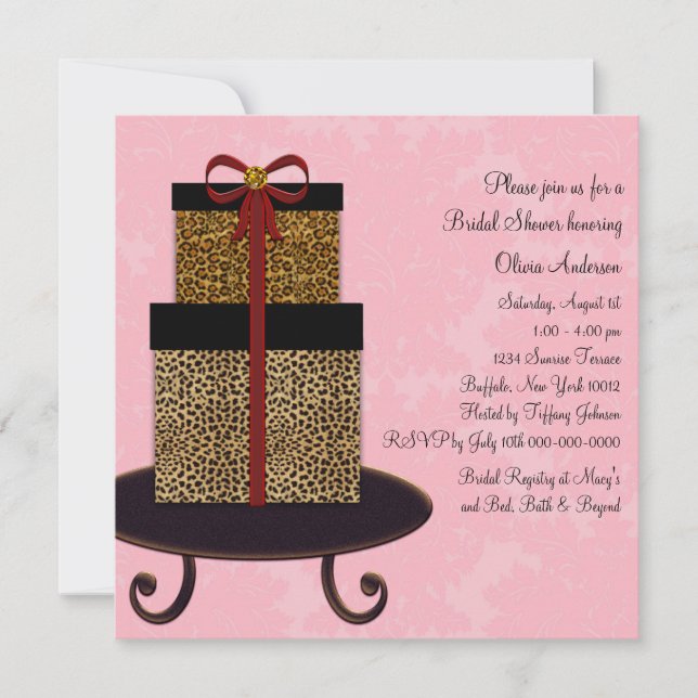 Convite Presentes Rosa Damasco Leopardo Chá de Noiva (Frente)