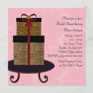 Convite Presentes Rosa Damasco Leopardo Chá de Noiva