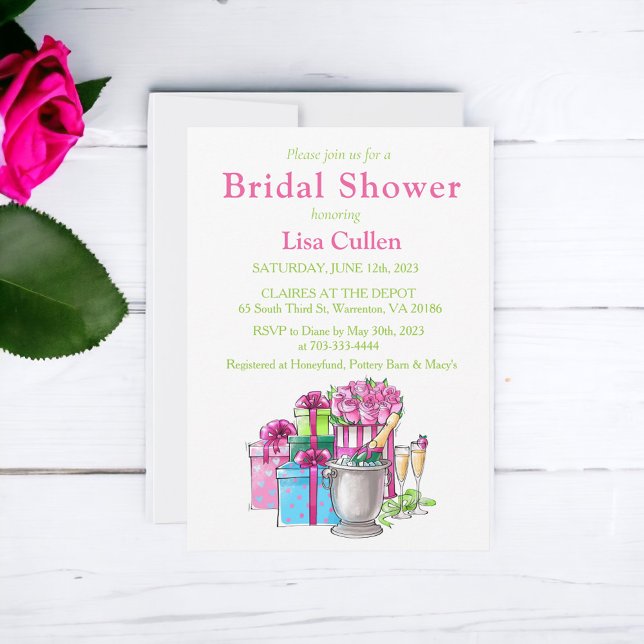 Convite Presentes Verdes Cor-de-rosa Óculos de Champanhe (Criador carregado)