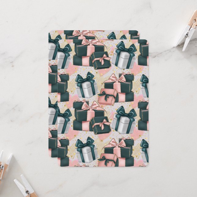 Convite Presentes verdes e rosados (Frente/Verso In Situ)