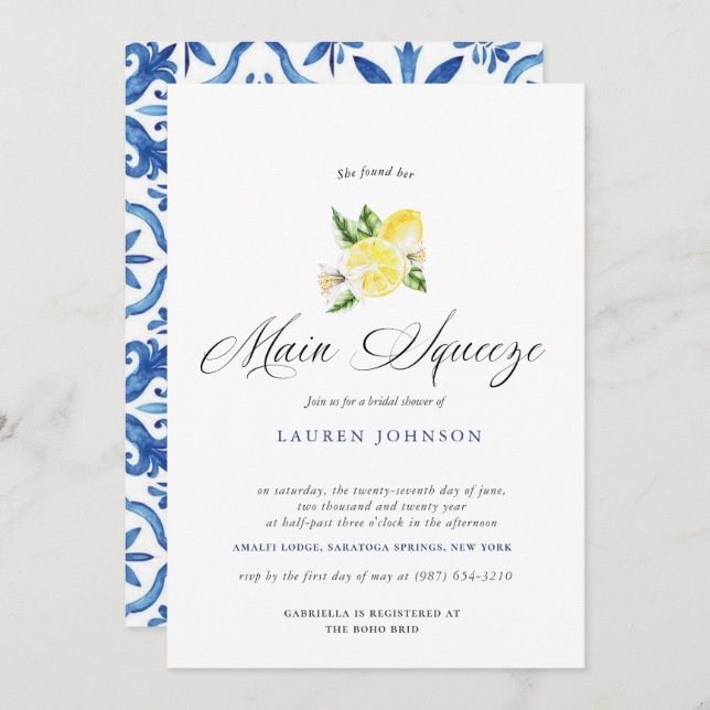 Convite Presilha principal moderna de aquarela Lemon Brida (Frente/Verso)