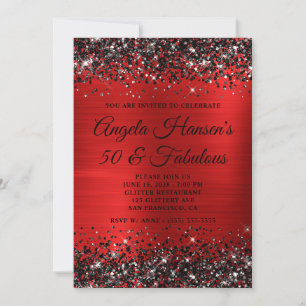 Convite Pretérito Glitter Vermelho com Brilho 50 e Fabulos
