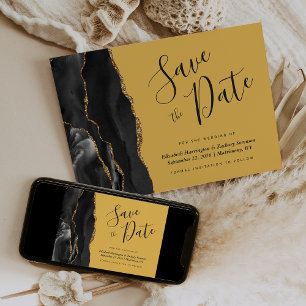 Convite Preto Agate Amarelo Dourado Salve a placa de data