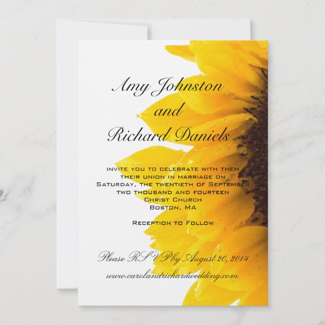 Convite preto amarelo do casamento do girassol (Frente)