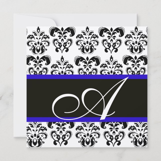 CONVITE PRETO, AZUL E BRANCO  DAMASCO DE CHAMPANHE MONOGRA (Frente)