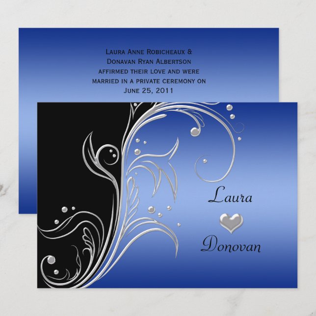 Convite Preto Azul Prata Floral Espirais Recepção Apenas (Frente/Verso)