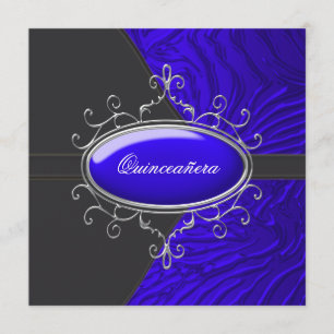 Convite Preto Azul Real Zebra Quinceanera