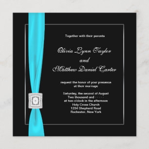 Convite Preto Branco Azul Turquesa Arco Casamento