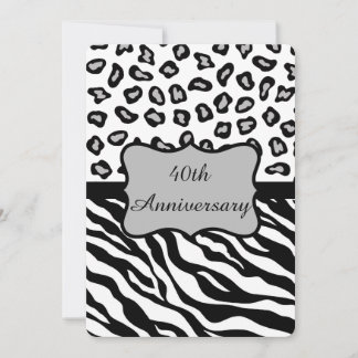 Convite Preto Branco Cinza Zebra Leopardo 40º Aniversário