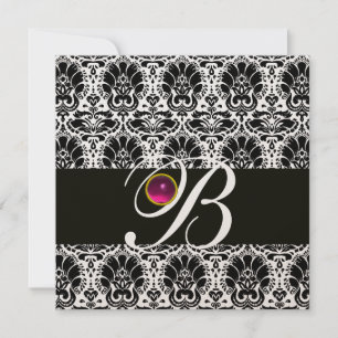 Convite PRETO BRANCO  DAMASCO MONOGRAMA Rosa Fuchsia Ameti