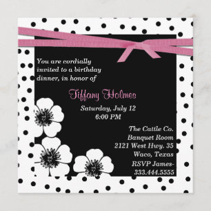 Convite preto & branco do aniversário das bolinha