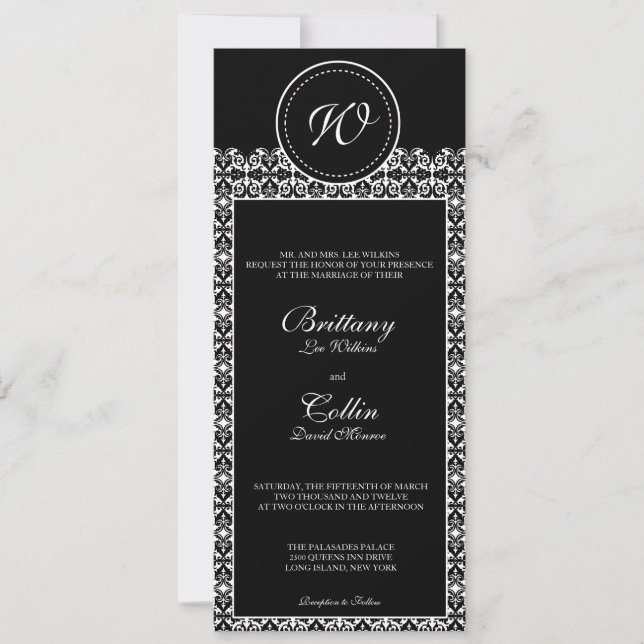Convite preto & branco do casamento do monograma (Frente)