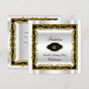Convite Preto Branco Dourado Fabuloso 40º Aniversário Eleg