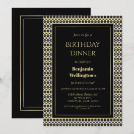 Convite Preto branco e Dourado 50º Janto de aniversário