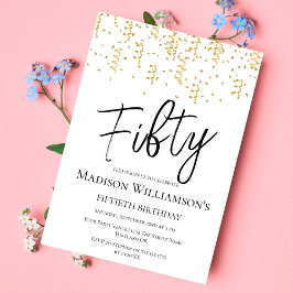 Convite Preto, branco e Dourado 50, 50.a Festa de aniversá