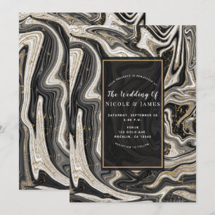 Convite Preto Branco e Dourado Chic Swirl Casamento Modern