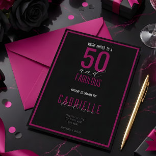 Convite Preto Branco Elegante 50 e Fabuloso Aniversário