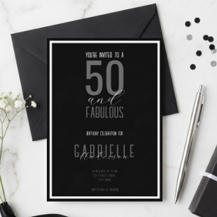 Convite Preto Branco Elegante 50 e Fabuloso Aniversário
