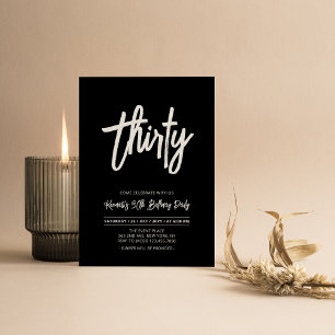 Convite Preto & Branco Festa Chic 30 aniversário de 30 a