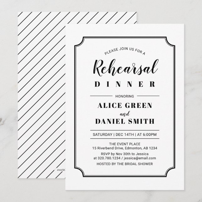 Convite Preto & Branco | Jantar de Ensaio de Casamento Clá (Frente/Verso)