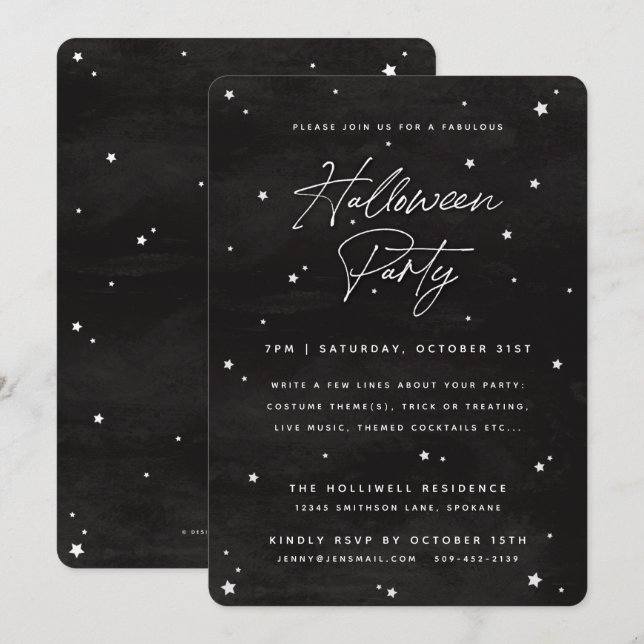 Convite Preto+Branco Roteiro Estrelas Espalhadas Festa de  (Frente/Verso)