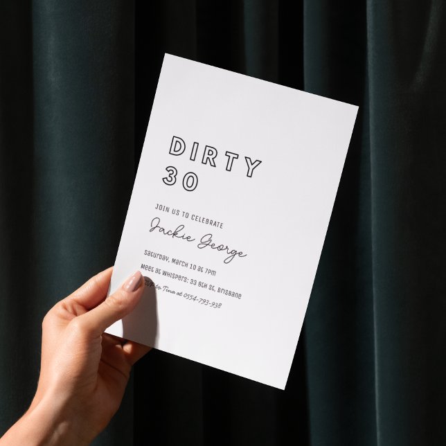 Convite Preto Branco Sujo Trinta aniversário de 30 anos Co (Criador carregado)