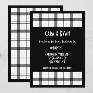 Convite Preto, Branco, Xadrez, Clássico, Chic, Casamento 