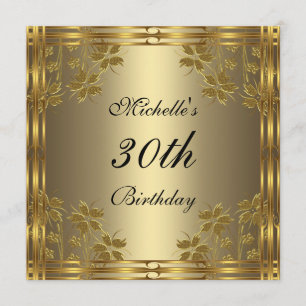 Convite Preto Bronze Dourado & Flores Douradas