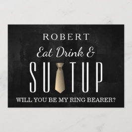 Convite Preto Chalkboard Suitup Você será meu portador do 